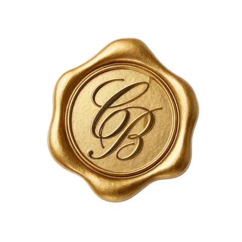 Lacre de cera dourado com o monograma CB